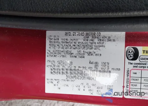 2012 Ford Fusion Sel from USA, damaged, VIN 3FAHP0JG2CR148042